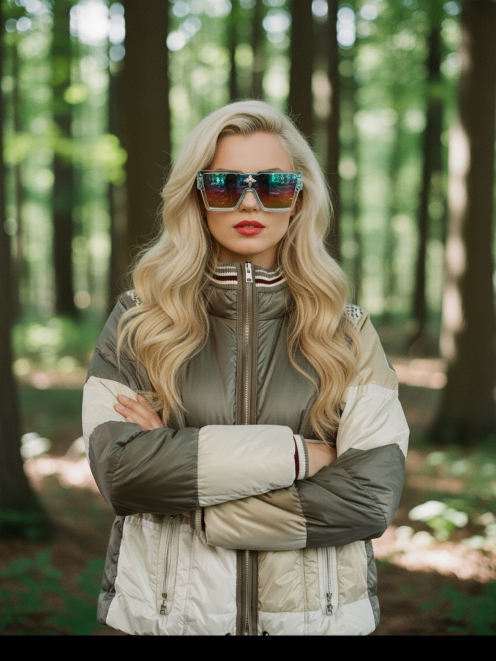 Bogner Taupe & Cream Down Quilted Hooded Ski Jacket